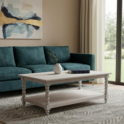 CALABASAS 43" BROWN SOLID WOOD SOLID COFFEE TABLE WITH DRAWER - Varnish & Vibe