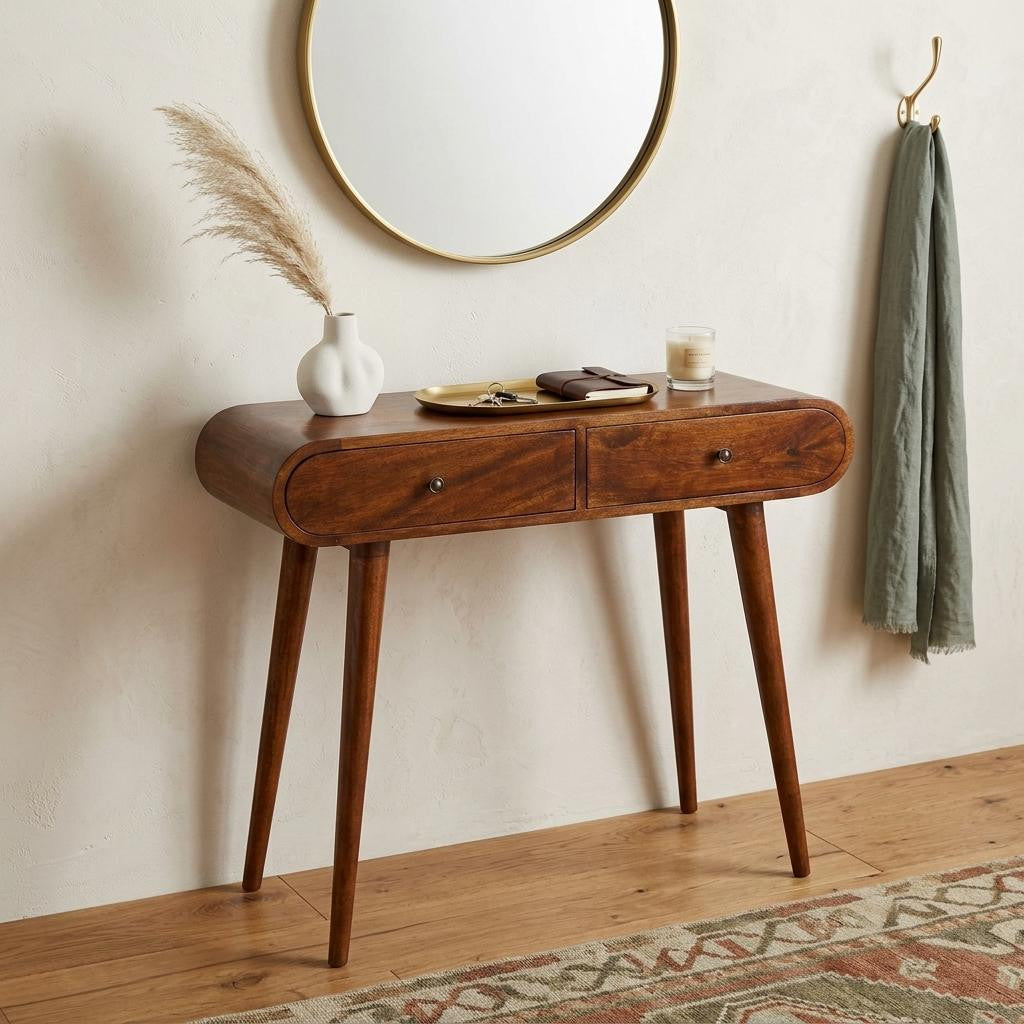 LAUREL 35" CHESTNUT SOLID WOOD CONSOLE TABLE WITH TWO DRAWERS
