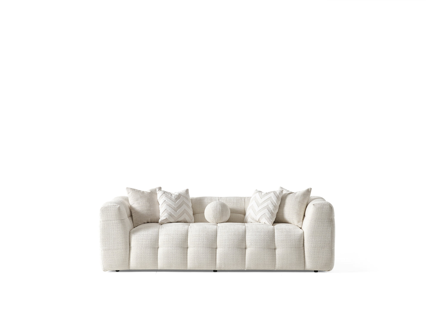 MALIBU 91" BEIGE CHENILLE SOFA WITH TOSS PILLOWS - Varnish & Vibe