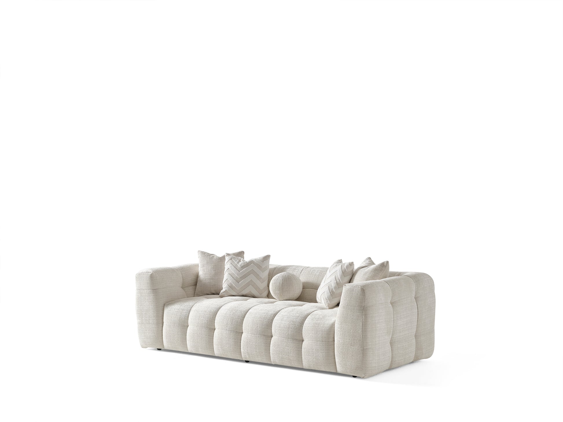 MALIBU 91" BEIGE CHENILLE SOFA WITH TOSS PILLOWS - Varnish & Vibe
