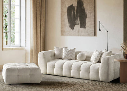 MALIBU 91" BEIGE CHENILLE SOFA WITH TOSS PILLOWS - Varnish & Vibe