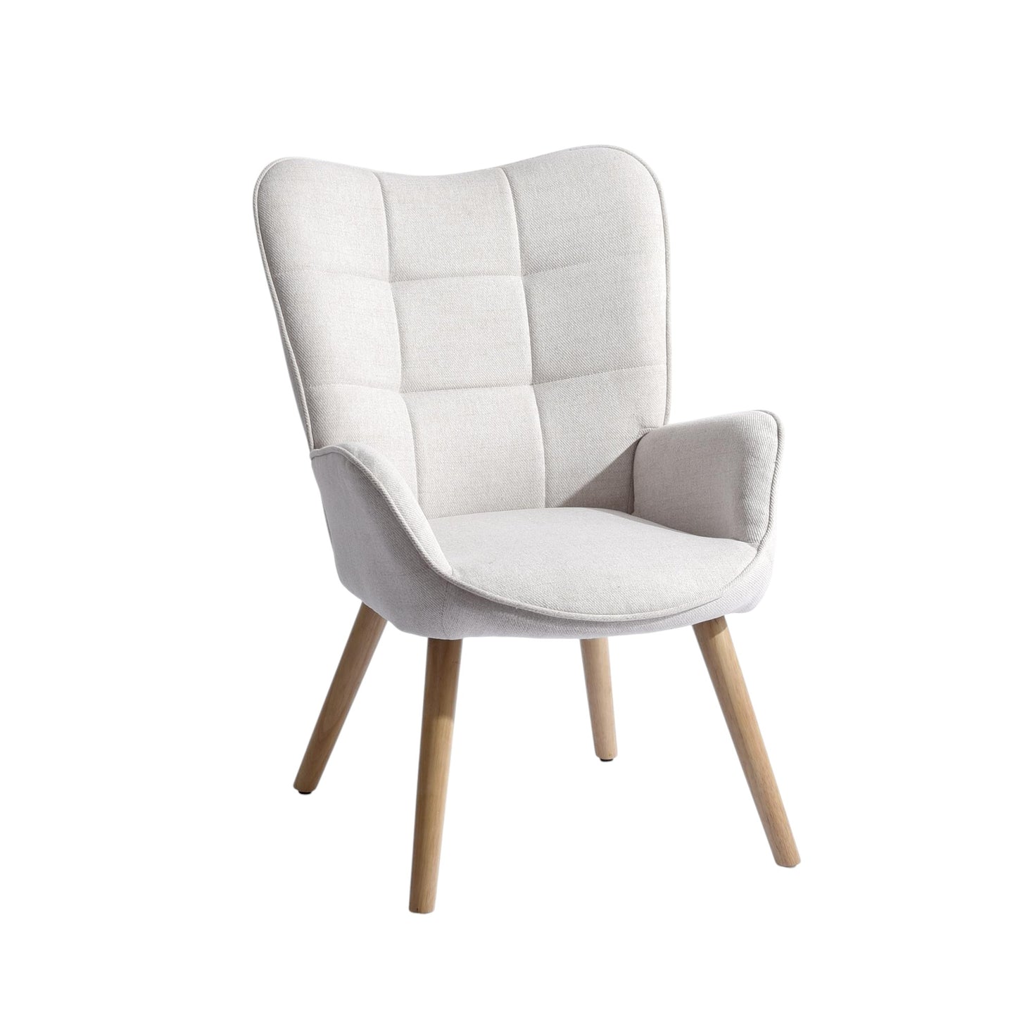 MALIBU 23" BEIGE AND NATURAL TUFTED CHENILLE AND SOLID WOOD WINGBACK CHAIR - Varnish & Vibe