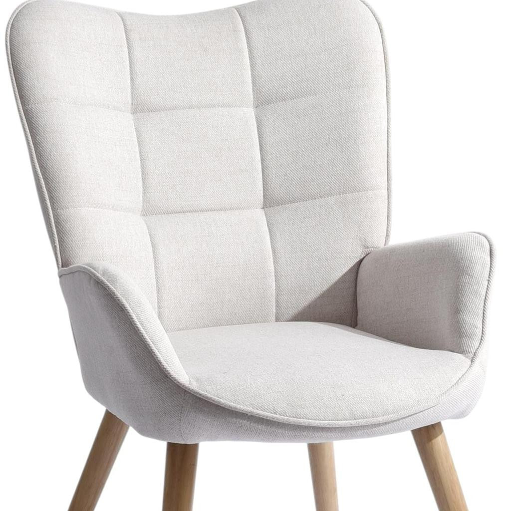 MALIBU 23" BEIGE AND NATURAL TUFTED CHENILLE AND SOLID WOOD WINGBACK CHAIR - Varnish & Vibe