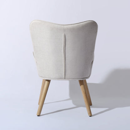 MALIBU 23" BEIGE AND NATURAL TUFTED CHENILLE AND SOLID WOOD WINGBACK CHAIR - Varnish & Vibe