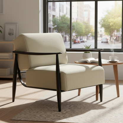 28" beige black upholstery solid, beige black upholstery solid wood, 28" beige black upholstery, solid wood steel arm chair, wood steel arm chair