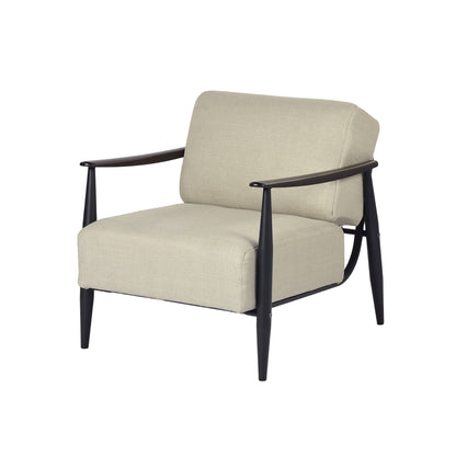 CALABASAS 28" BEIGE AND BLACK UPHOLSTERED CUSHION AND SOLID WOOD ARMCHAIR - Varnish & Vibe