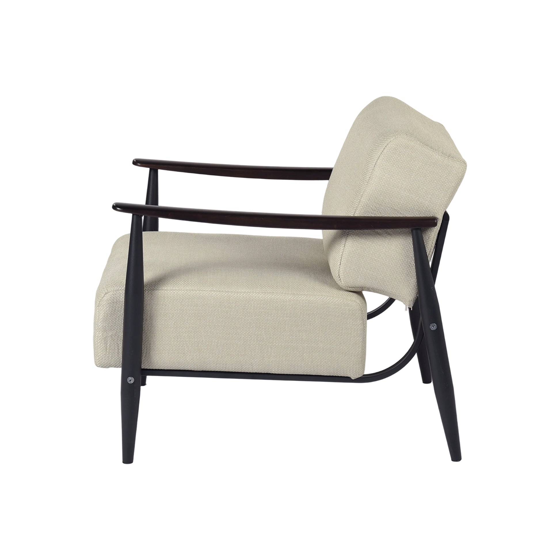 CALABASAS 28" BEIGE AND BLACK UPHOLSTERED CUSHION AND SOLID WOOD ARMCHAIR - Varnish & Vibe