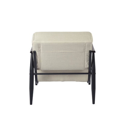 CALABASAS 28" BEIGE AND BLACK UPHOLSTERED CUSHION AND SOLID WOOD ARMCHAIR - Varnish & Vibe