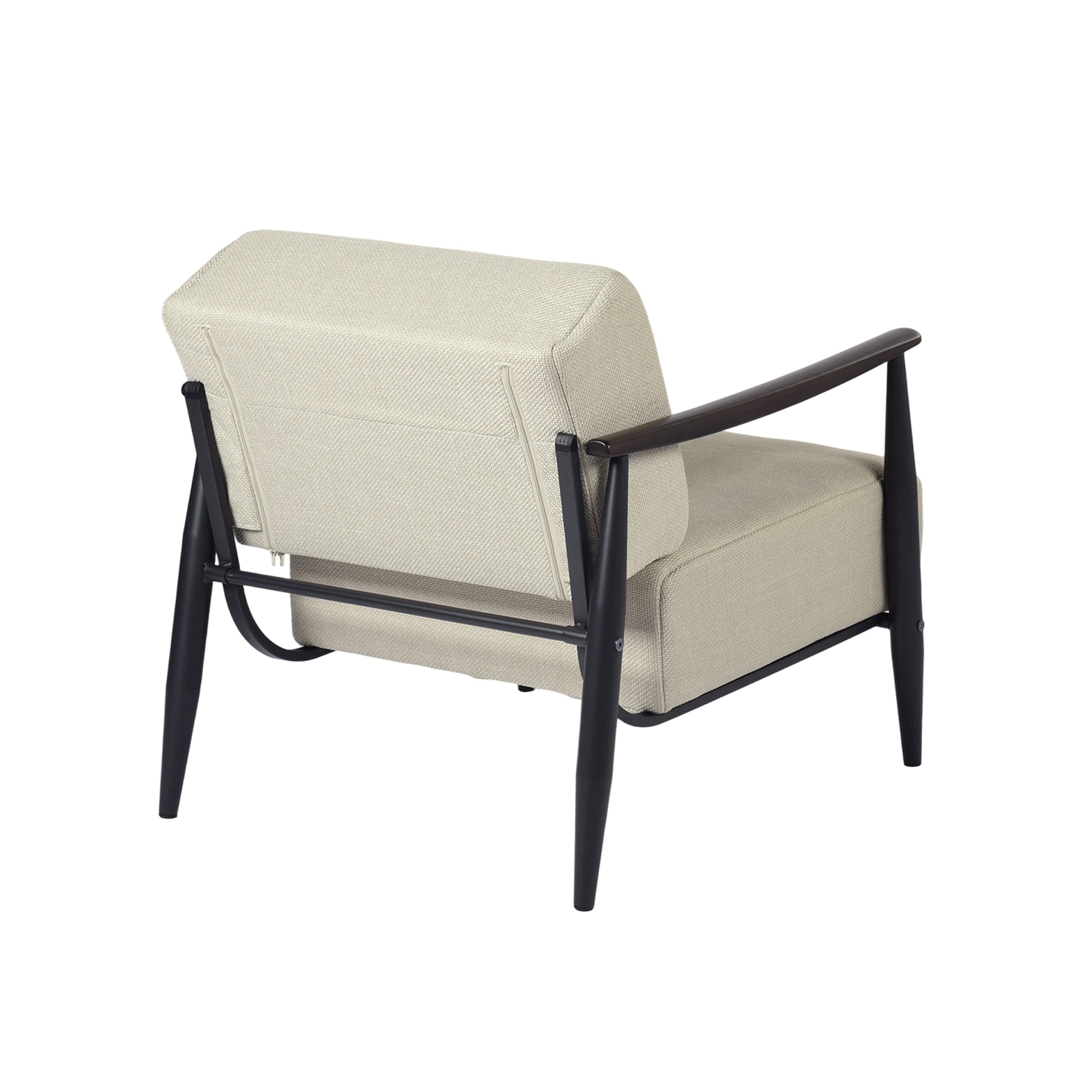 CALABASAS 28" BEIGE AND BLACK UPHOLSTERED CUSHION AND SOLID WOOD ARMCHAIR - Varnish & Vibe