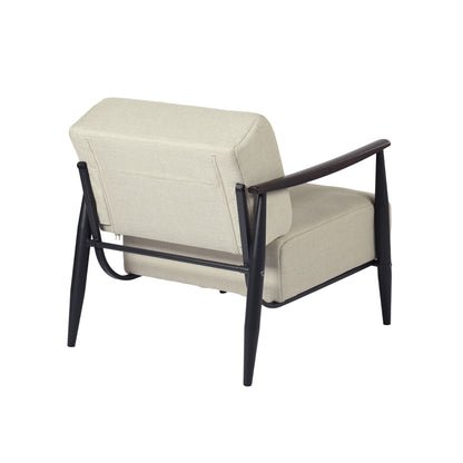 CALABASAS 28" BEIGE AND BLACK UPHOLSTERED CUSHION AND SOLID WOOD ARMCHAIR - Varnish & Vibe