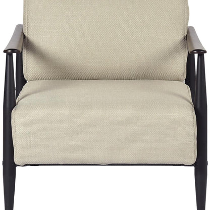 CALABASAS 28" BEIGE AND BLACK UPHOLSTERED CUSHION AND SOLID WOOD ARMCHAIR - Varnish & Vibe