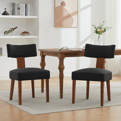 SET OF TWO BLACK AND BROWN LINEN AND SOLID WOOD DINING SIDE CHAIRS