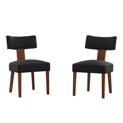 SET OF TWO BLACK AND BROWN LINEN AND SOLID WOOD DINING SIDE CHAIRS