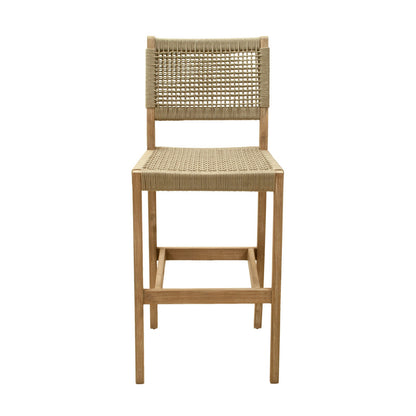 MALIBU 30" BEIGE SOLID WOOD LOW BACK BAR HEIGHT BAR CHAIR - Varnish & Vibe