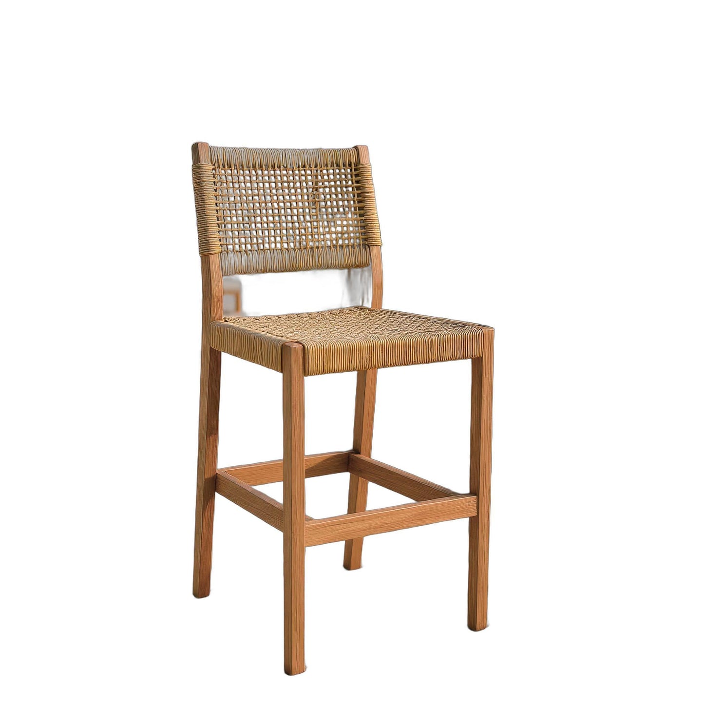 MALIBU 30" BEIGE SOLID WOOD LOW BACK BAR HEIGHT BAR CHAIR - Varnish & Vibe