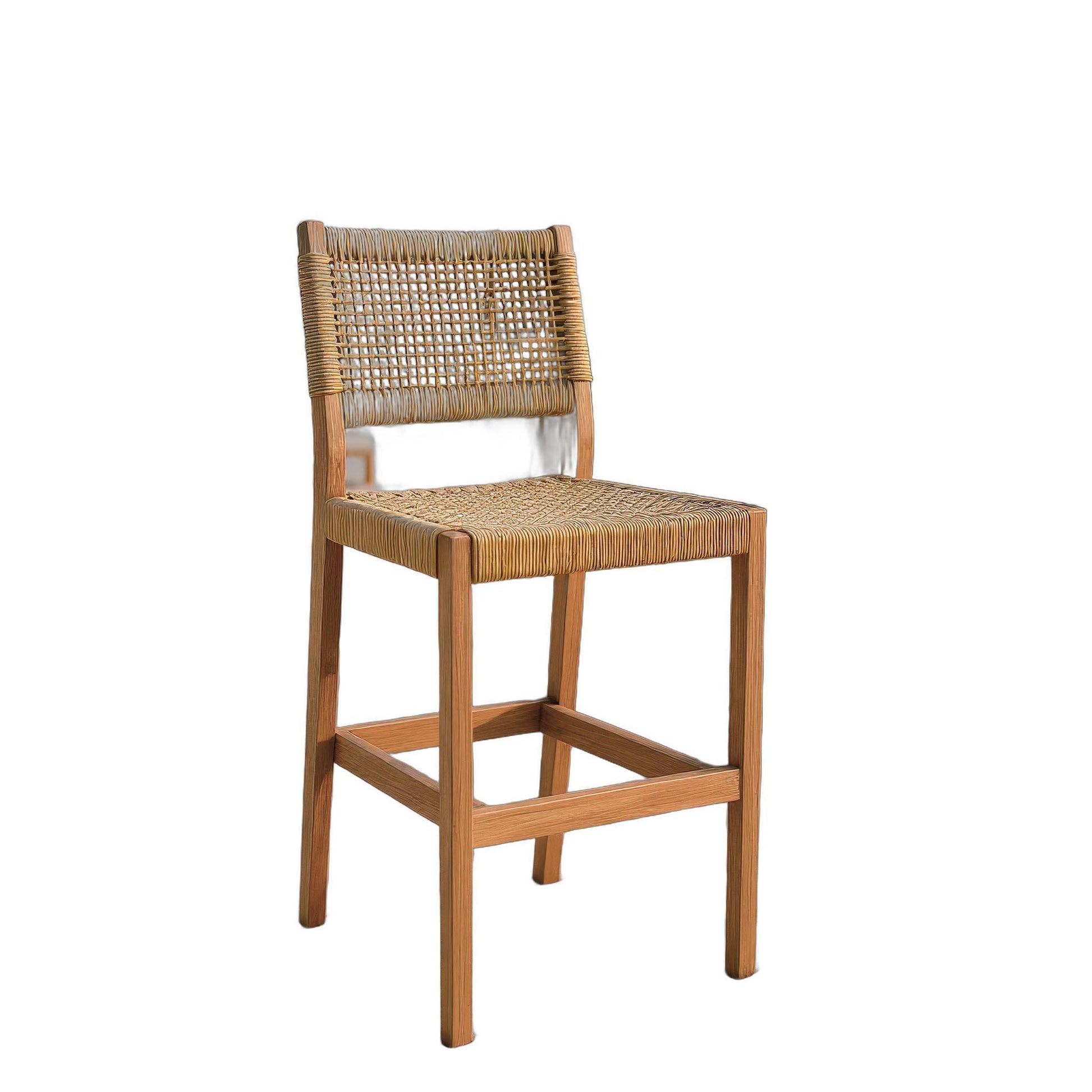 MALIBU 30" BEIGE SOLID WOOD LOW BACK BAR HEIGHT BAR CHAIR - Varnish & Vibe