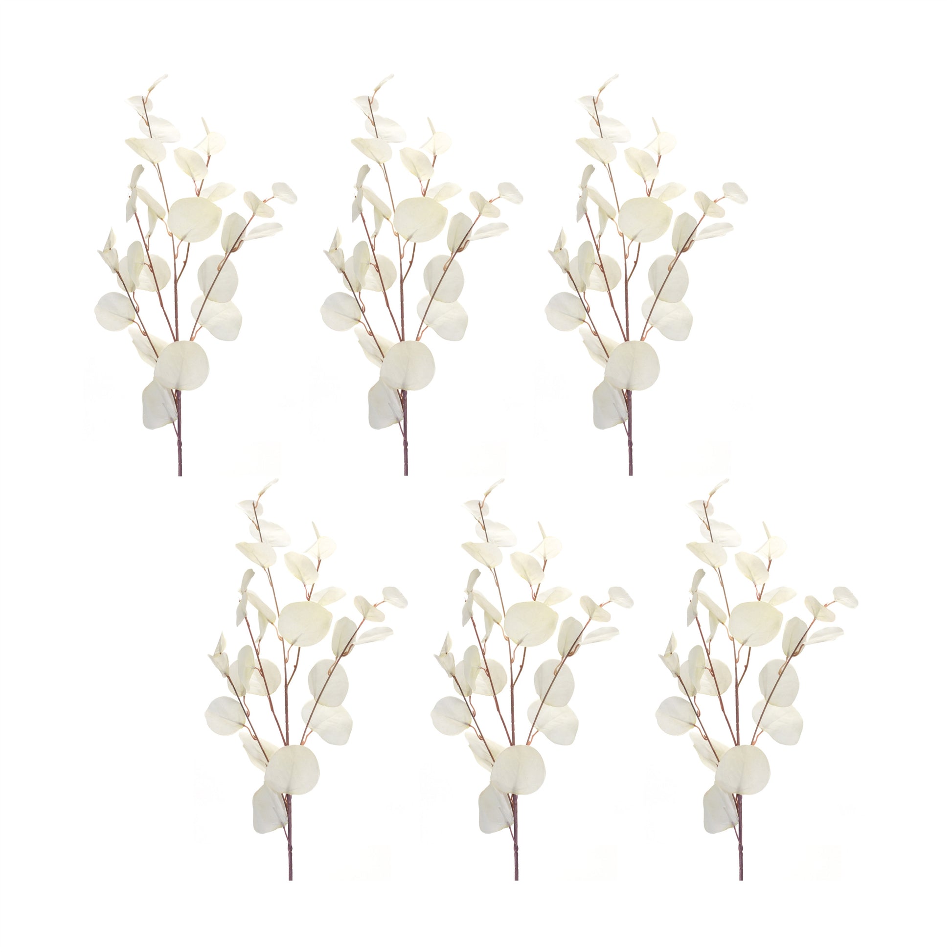 Set of six white faux eucalyptus stems from the Palisades collection