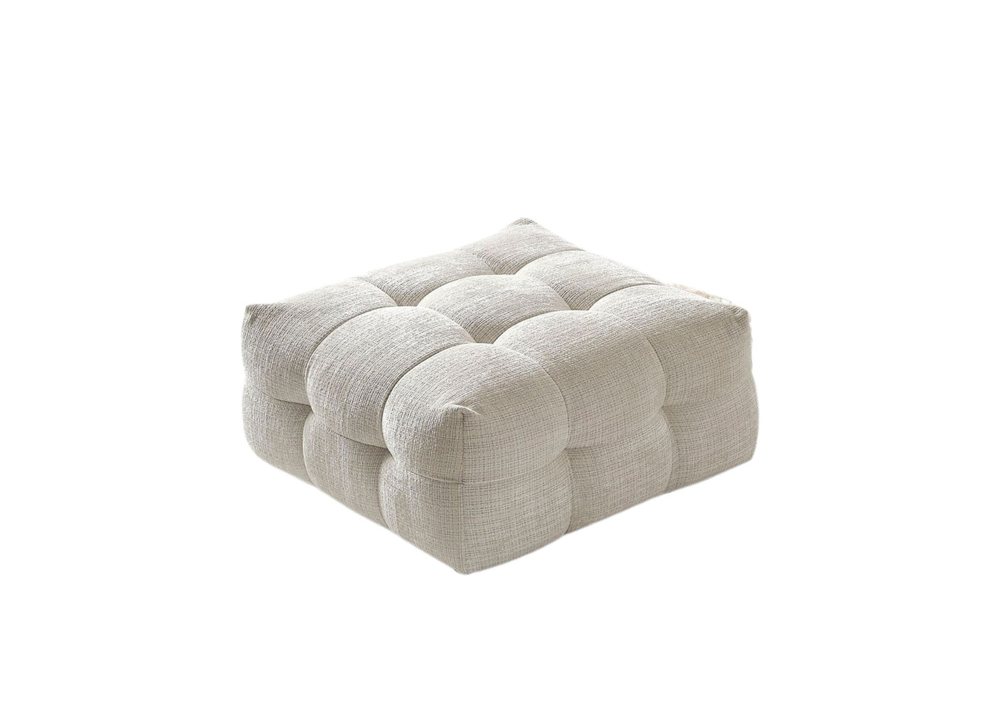 MALIBU 36" BEIGE AND BLACK CHENILLE TUFTED POUF OTTOMAN - Varnish & Vibe