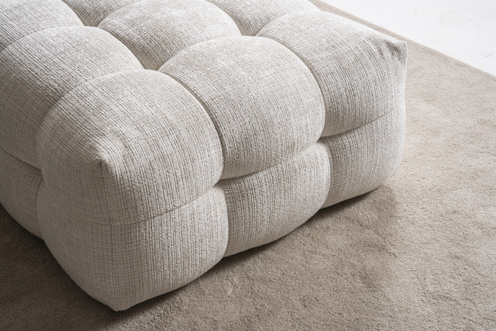 MALIBU 36" BEIGE AND BLACK CHENILLE TUFTED POUF OTTOMAN - Varnish & Vibe