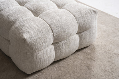 MALIBU 36" BEIGE AND BLACK CHENILLE TUFTED POUF OTTOMAN - Varnish & Vibe