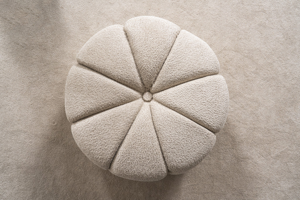 PALISADES 32" TAUPE TUFTED BOUCLE TUFTED ROUND OTTOMAN - Varnish & Vibe