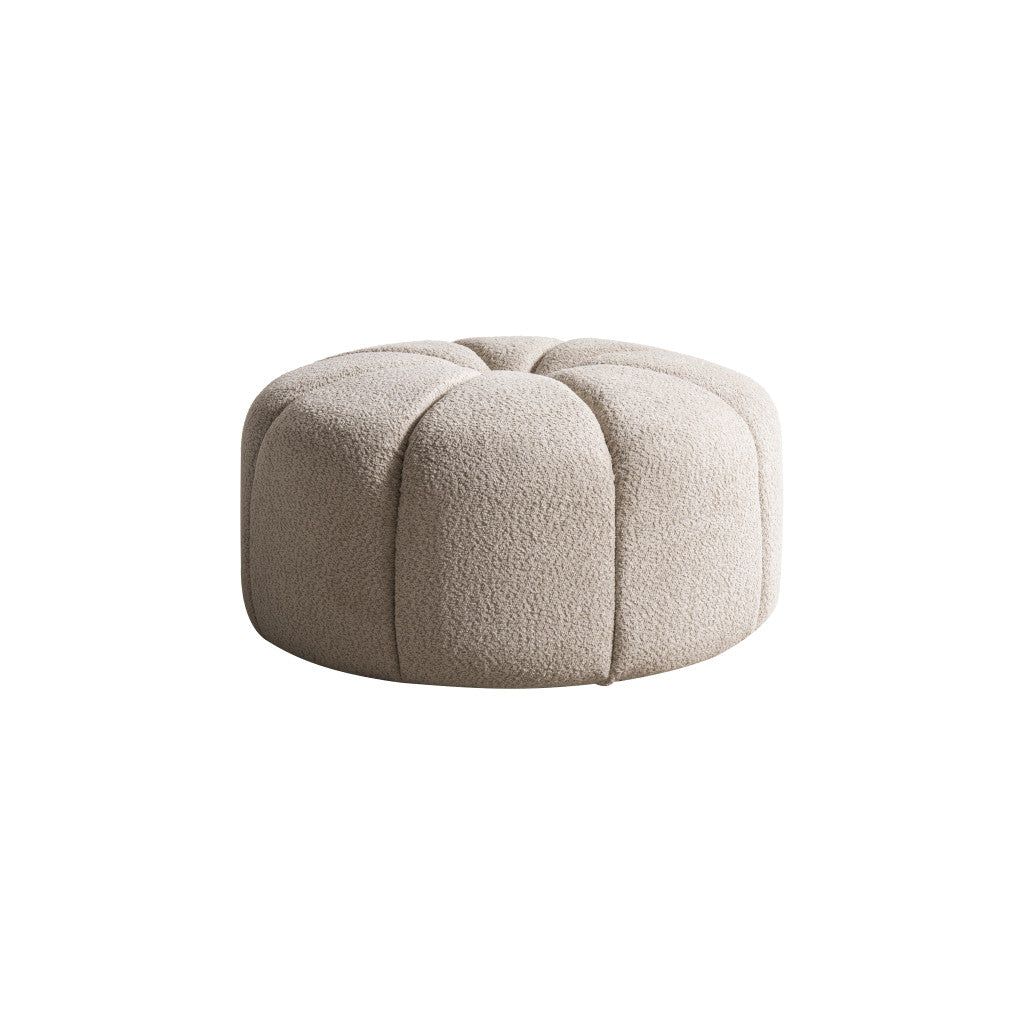 PALISADES 32" TAUPE TUFTED BOUCLE TUFTED ROUND OTTOMAN - Varnish & Vibe