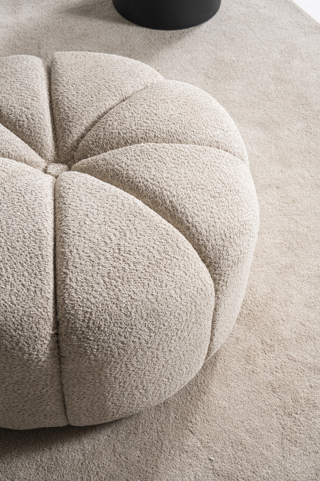PALISADES 32" TAUPE TUFTED BOUCLE TUFTED ROUND OTTOMAN - Varnish & Vibe