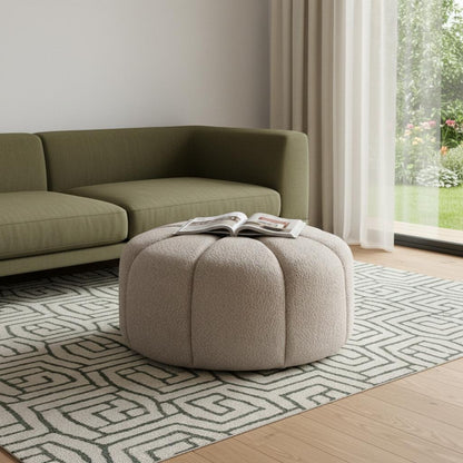 PALISADES 32" TAUPE TUFTED BOUCLE TUFTED ROUND OTTOMAN - Varnish & Vibe