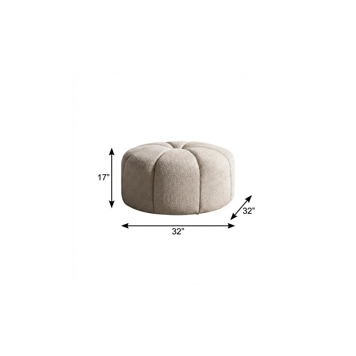 taupe boucle tufted round ottoman, boucle tufted round ottoman, tufted round ottoman, 32" taupe boucle tufted round, 32" taupe boucle tufted