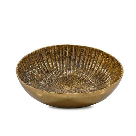 LAUREL 16" ANTIQUED GOLD ALUMINUM ROUND CENTERPIECE BOWL