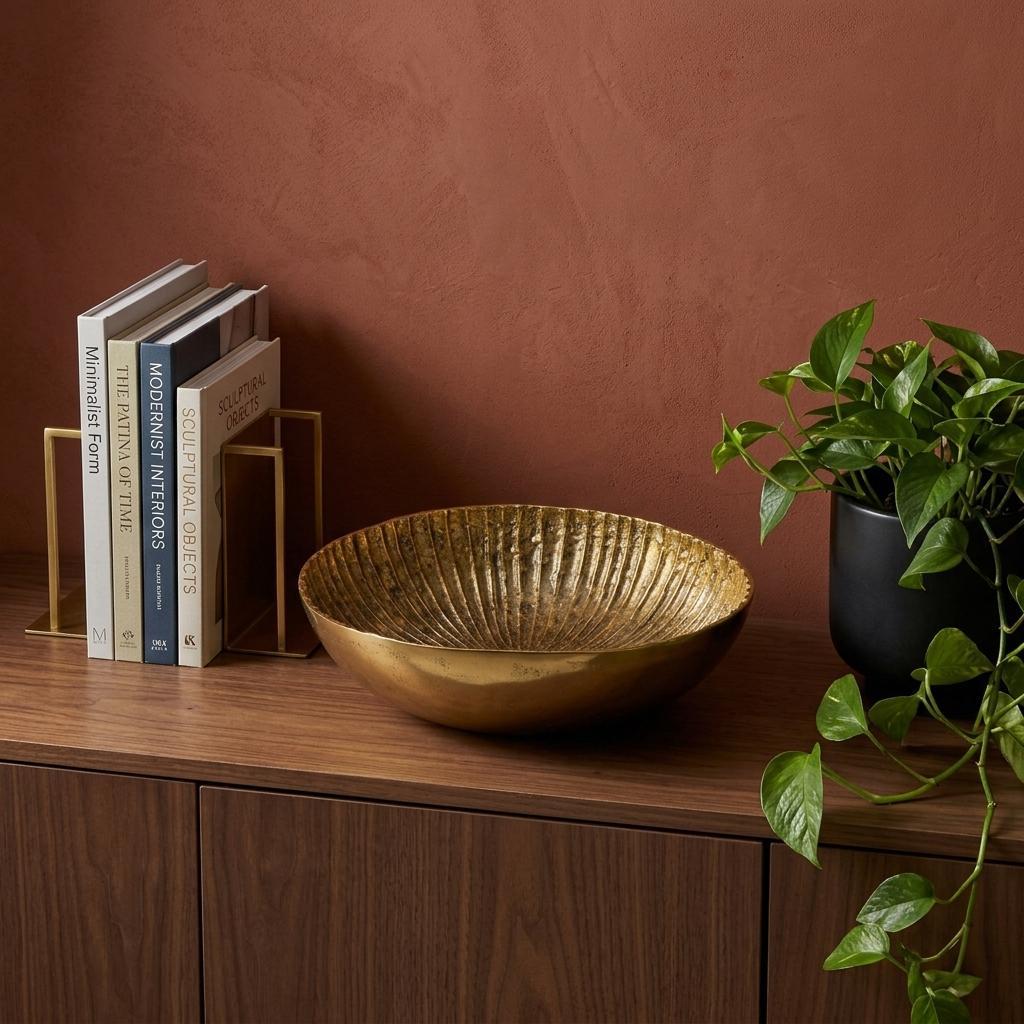 LAUREL 16" ANTIQUED GOLD ALUMINUM ROUND CENTERPIECE BOWL