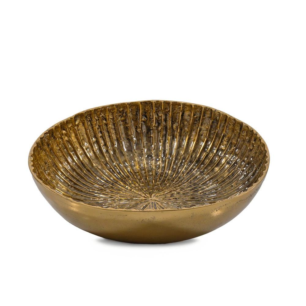 LAUREL 16" ANTIQUED GOLD ALUMINUM ROUND CENTERPIECE BOWL
