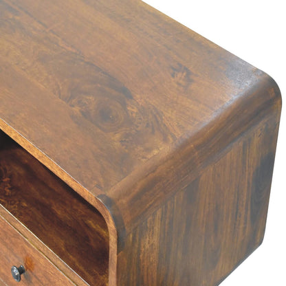 LAUREL 51" CHESTNUT SOLID WOOD CONSOLE TABLE WITH THREE SHELVES AND THREE DRAWERS