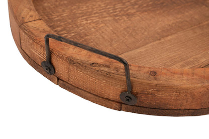 MALIBU 15" NATURAL SOLID WOOD HANDMADE ROUND SERVING TRAY WITH HANDLES - Varnish & Vibe