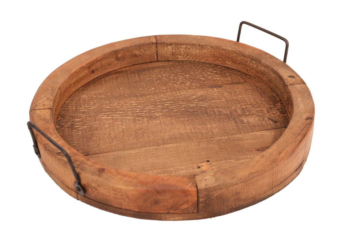 MALIBU 15" NATURAL SOLID WOOD HANDMADE ROUND SERVING TRAY WITH HANDLES - Varnish & Vibe