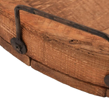 MALIBU 15" NATURAL SOLID WOOD HANDMADE ROUND SERVING TRAY WITH HANDLES - Varnish & Vibe