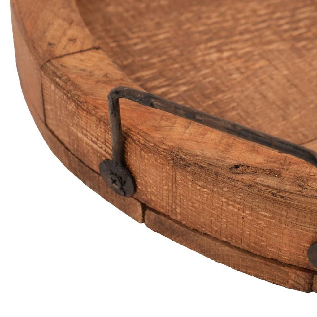 MALIBU 15" NATURAL SOLID WOOD HANDMADE ROUND SERVING TRAY WITH HANDLES - Varnish & Vibe