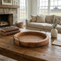 MALIBU 15" NATURAL SOLID WOOD HANDMADE ROUND SERVING TRAY WITH HANDLES - Varnish & Vibe