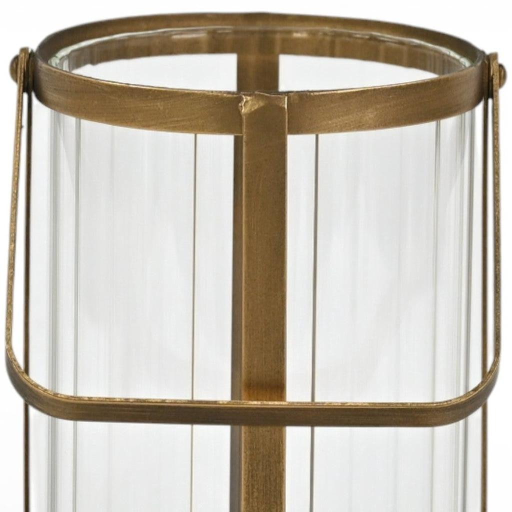 LAUREL 9" GOLD GLASS TABLETOP LANTERN CANDLE HOLDER