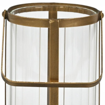LAUREL 9" GOLD GLASS TABLETOP LANTERN CANDLE HOLDER