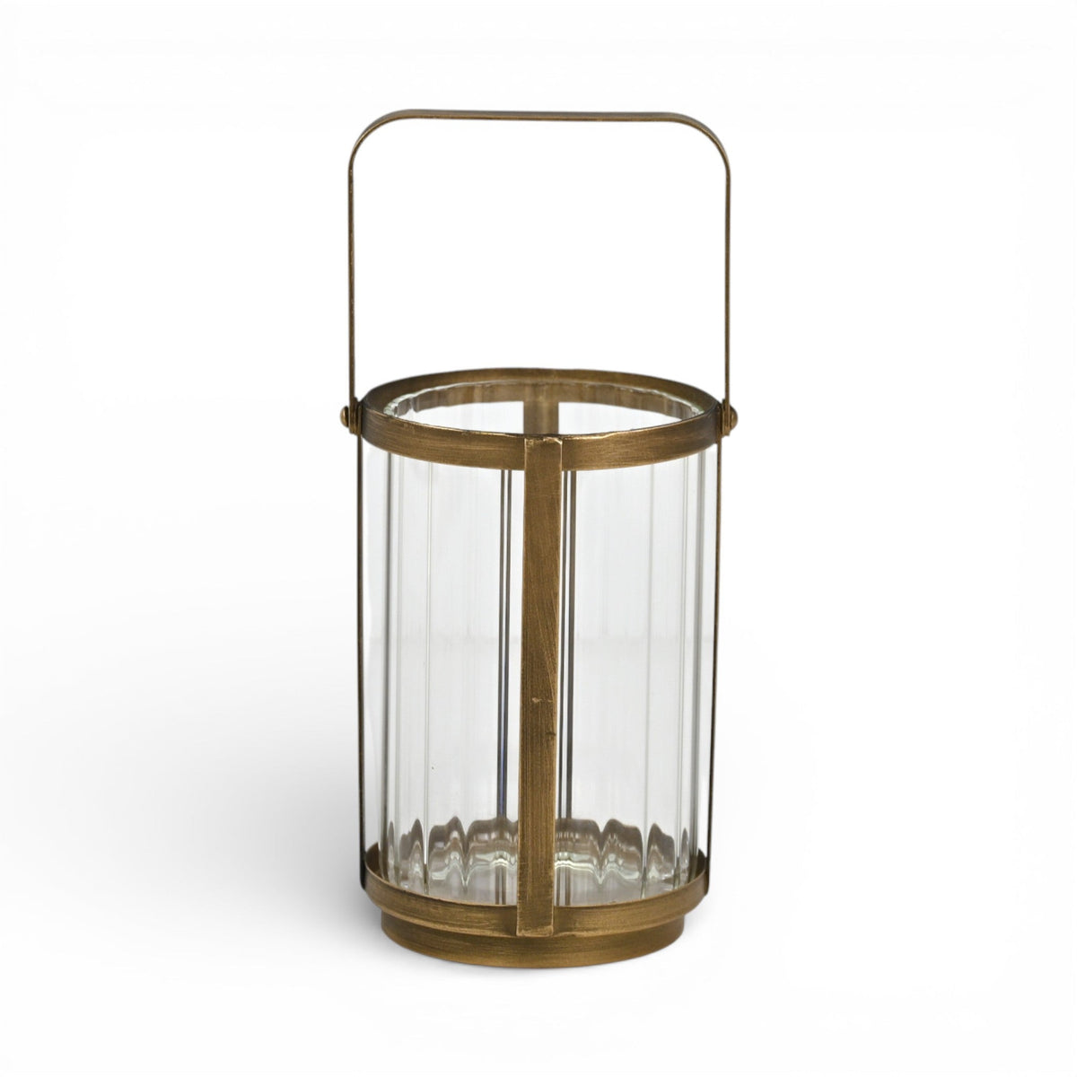 LAUREL 7" GOLD GLASS TABLETOP LANTERN CANDLE HOLDER