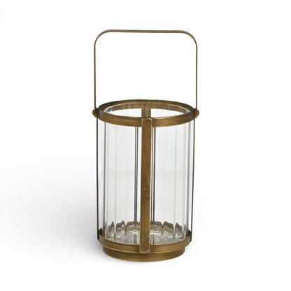 LAUREL 7" GOLD GLASS TABLETOP LANTERN CANDLE HOLDER