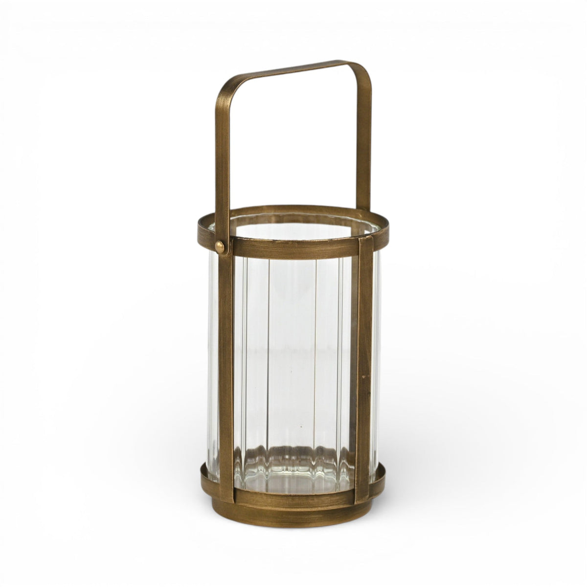 LAUREL 7" GOLD GLASS TABLETOP LANTERN CANDLE HOLDER