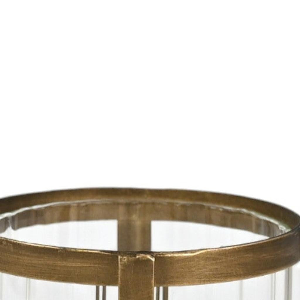 LAUREL 7" GOLD GLASS TABLETOP LANTERN CANDLE HOLDER