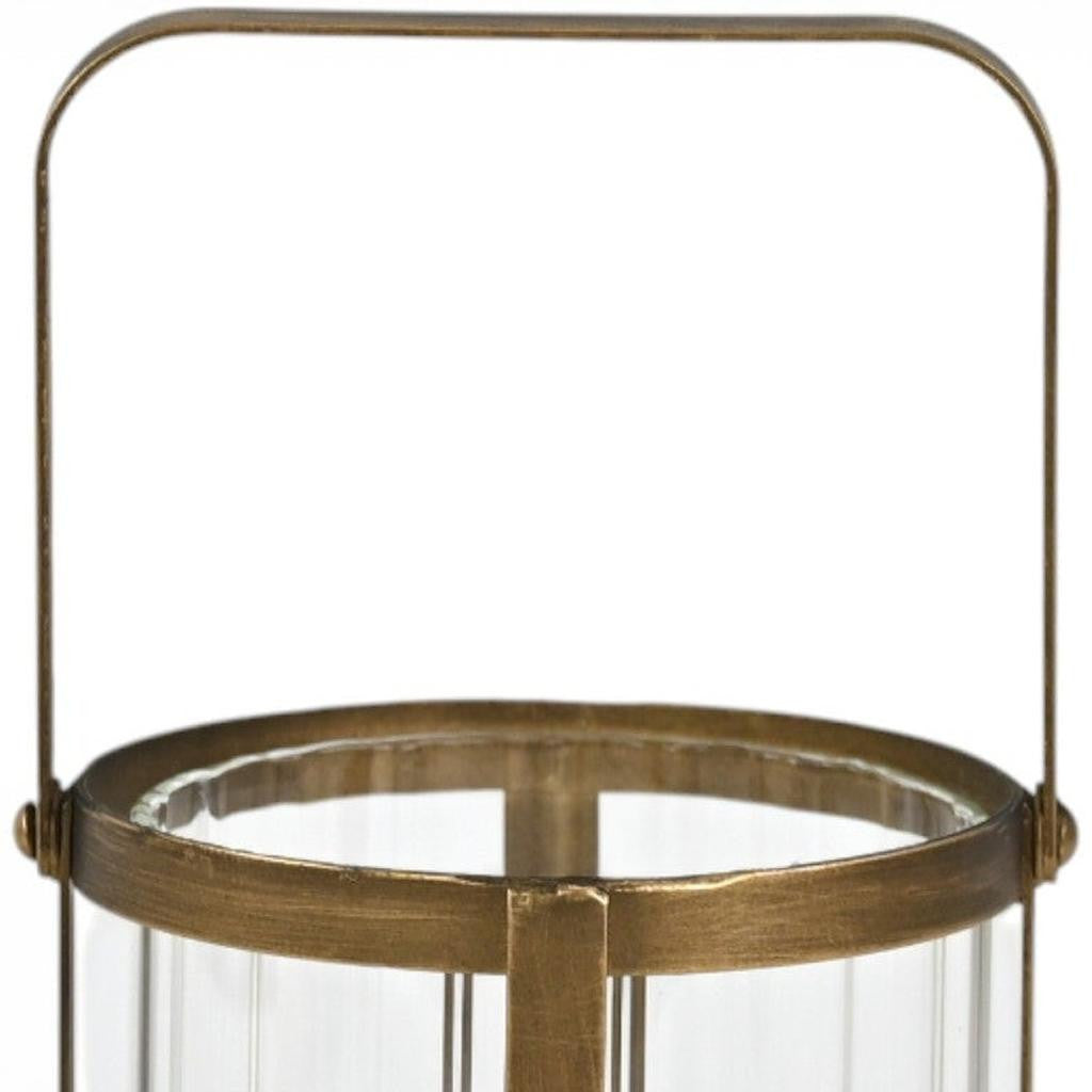 LAUREL 7" GOLD GLASS TABLETOP LANTERN CANDLE HOLDER