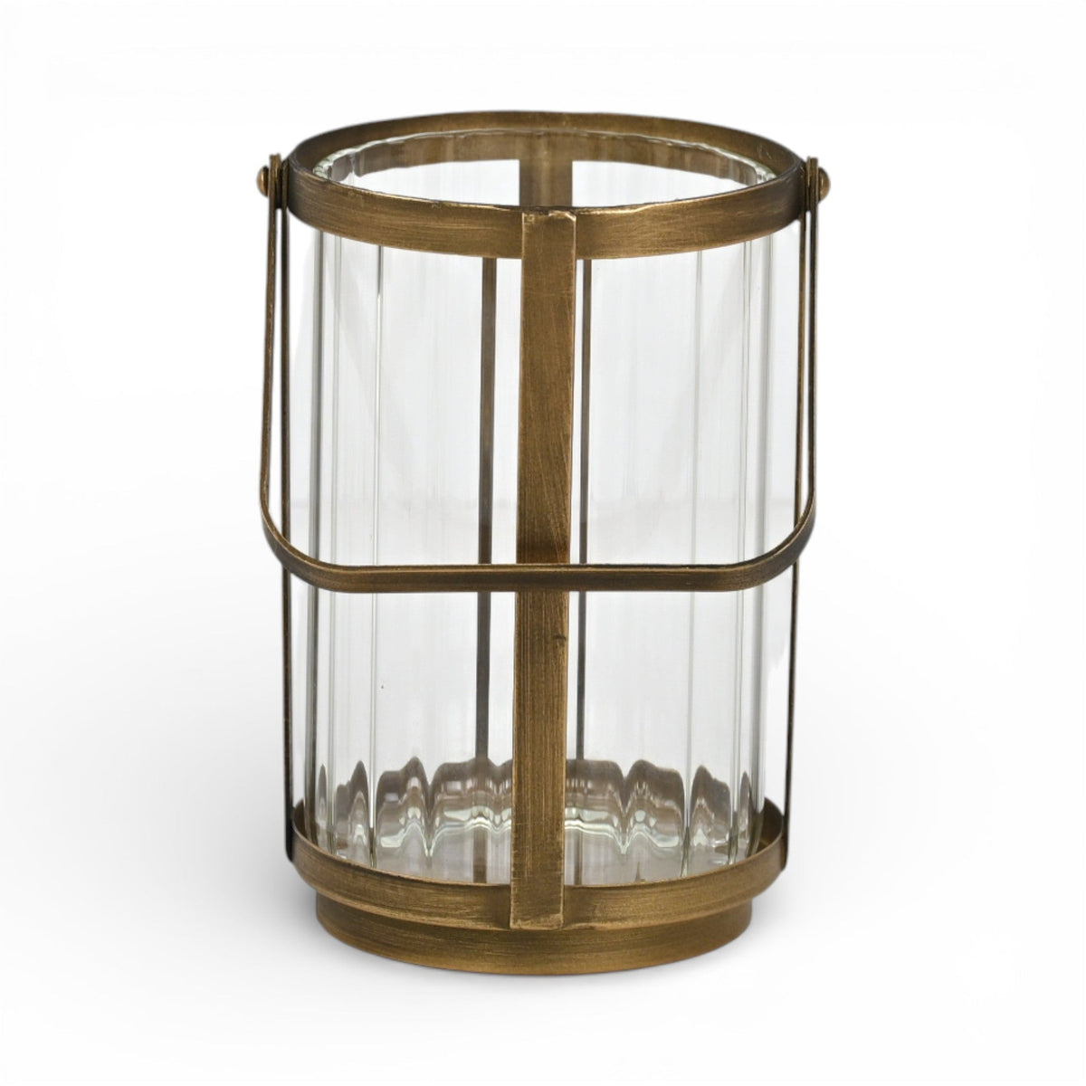 LAUREL 7" GOLD GLASS TABLETOP LANTERN CANDLE HOLDER