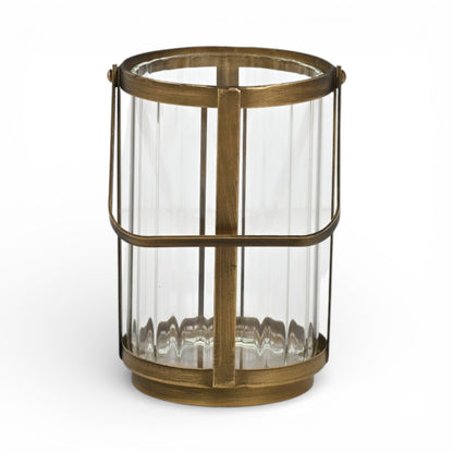 LAUREL 7" GOLD GLASS TABLETOP LANTERN CANDLE HOLDER
