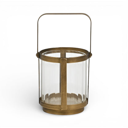 LAUREL 5" GOLD GLASS TABLETOP LANTERN CANDLE HOLDER