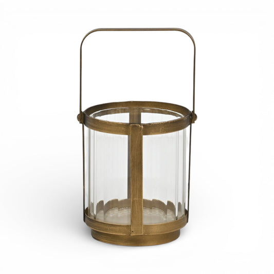 LAUREL 5" GOLD GLASS TABLETOP LANTERN CANDLE HOLDER