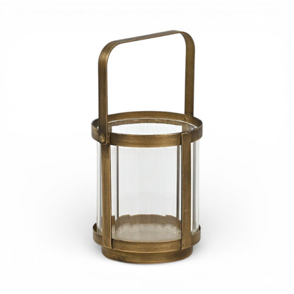 LAUREL 5" GOLD GLASS TABLETOP LANTERN CANDLE HOLDER